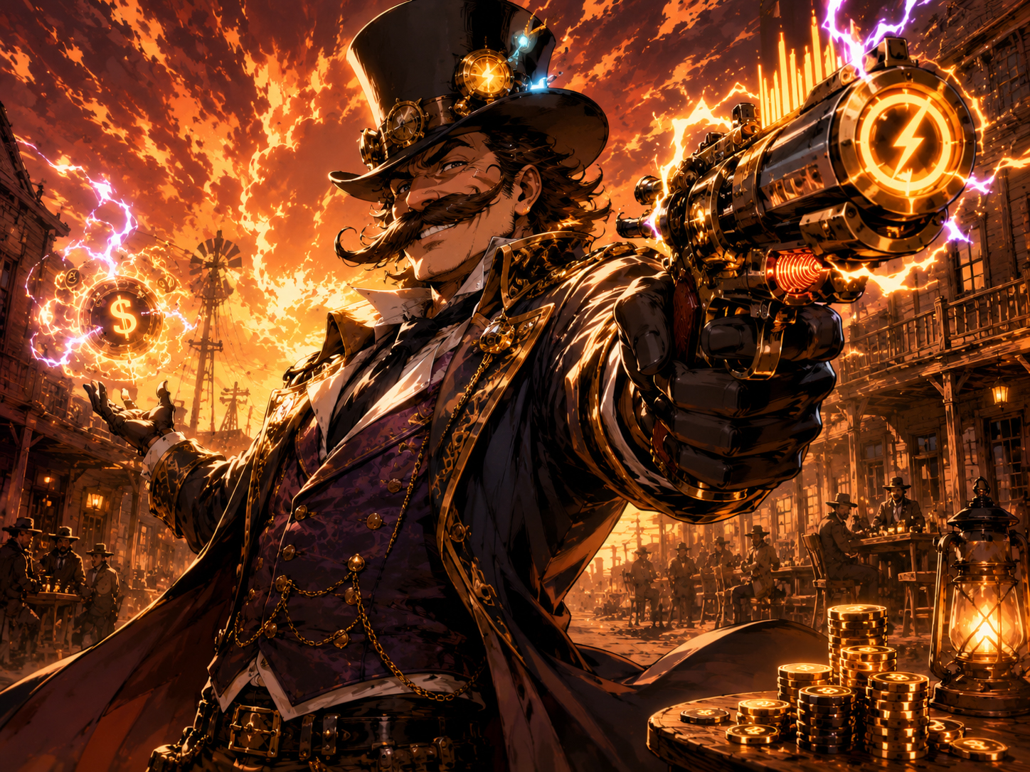 The Utility Baron holding a dramatic peak-rate pistol